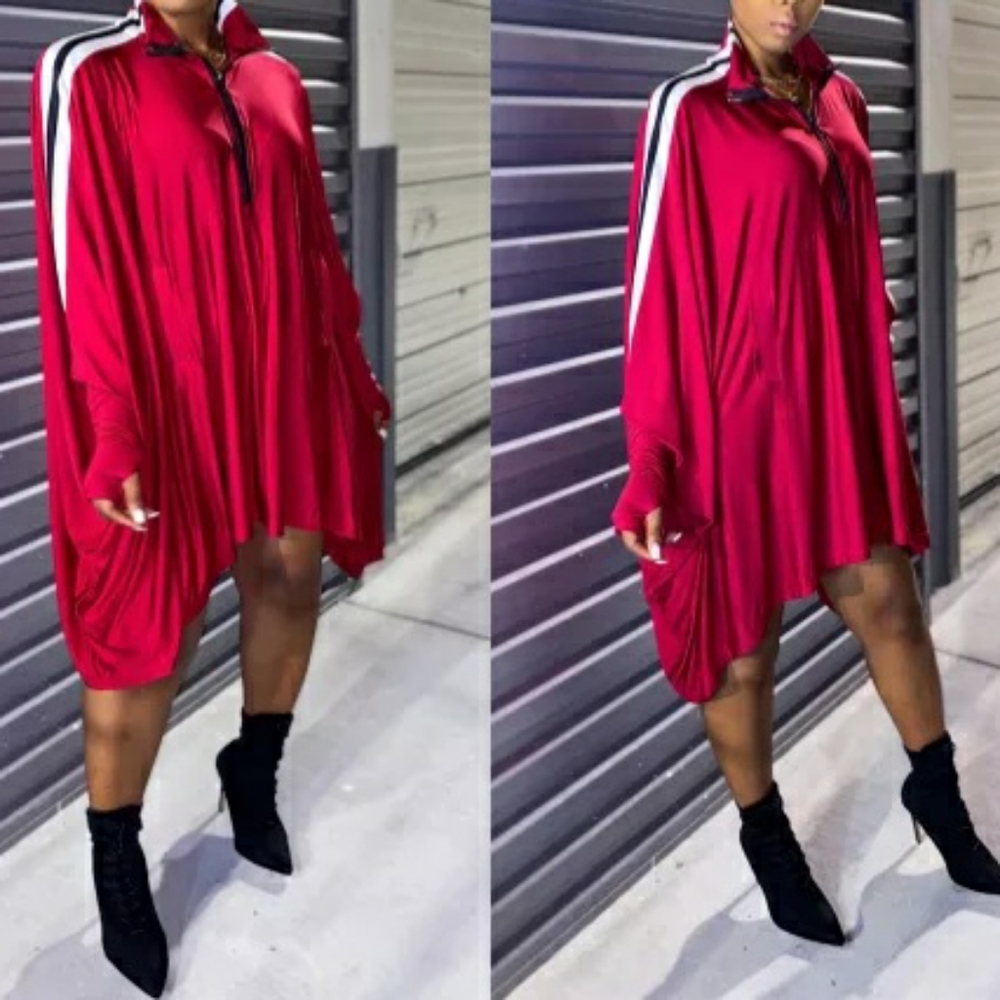 Red Bat Sleeve Dress